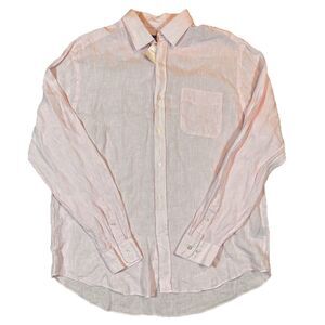 J McLaughlin NWT Gramercy Woven Shirt White Pink Striped 100% Linen XL Button Up